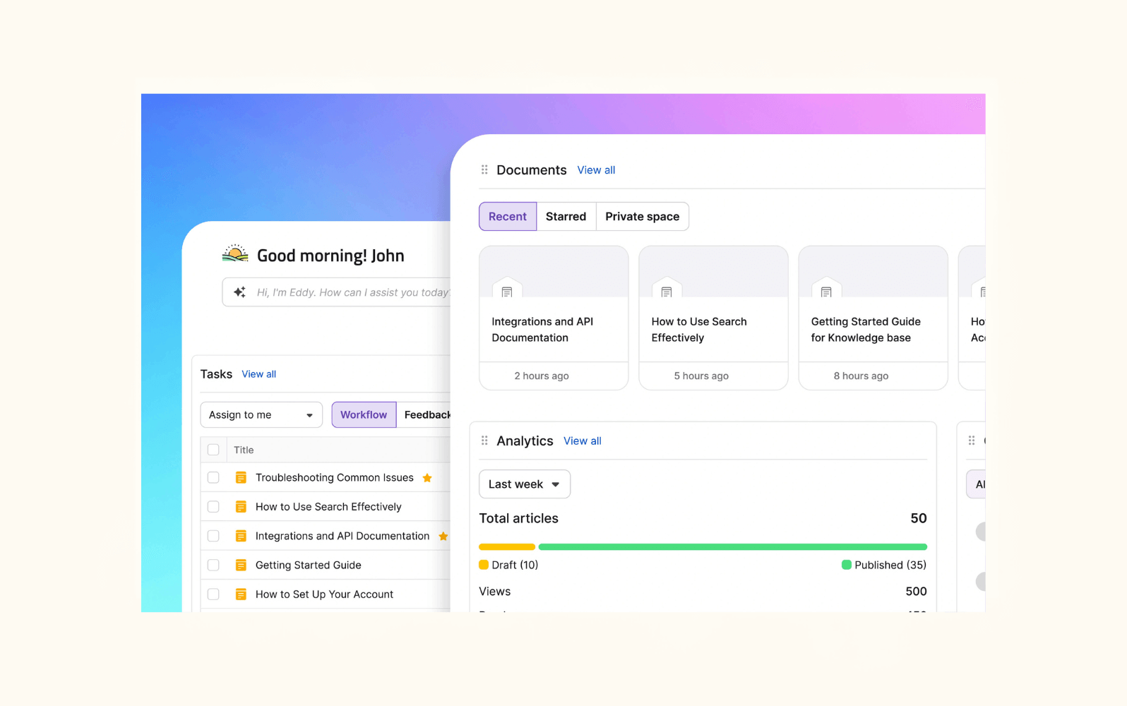 Ein Screenshot der Knowledge-Base-Tools von Document360.