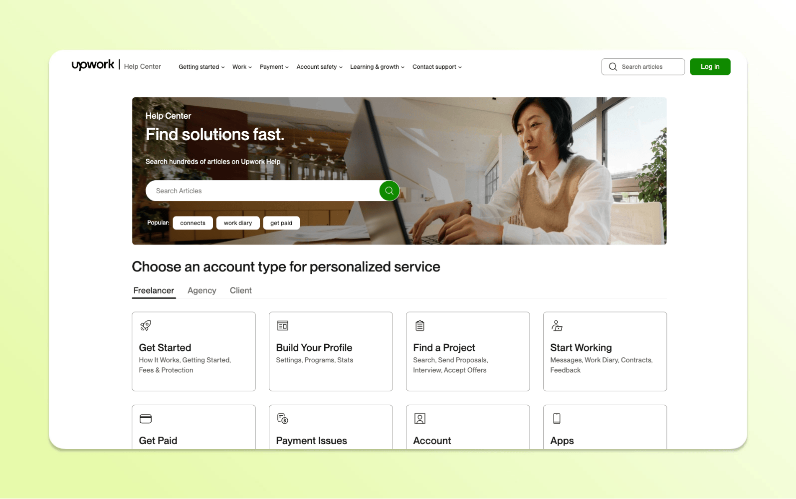 The Upwork page devoted to frequently asked questions.