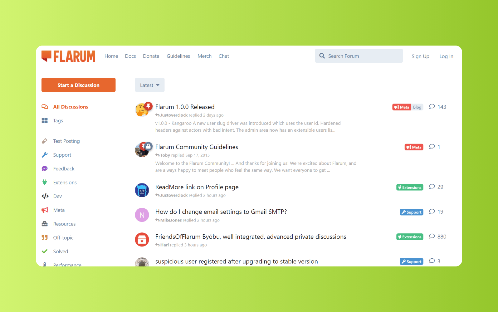 Screenshot of Flarum’s forum software.