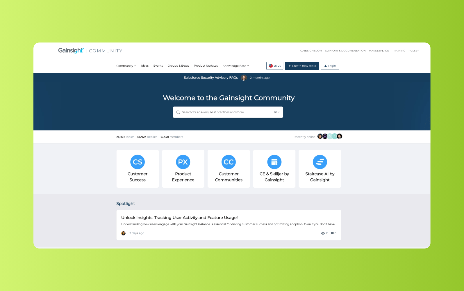 Screenshot of Gainsight’s forum software.