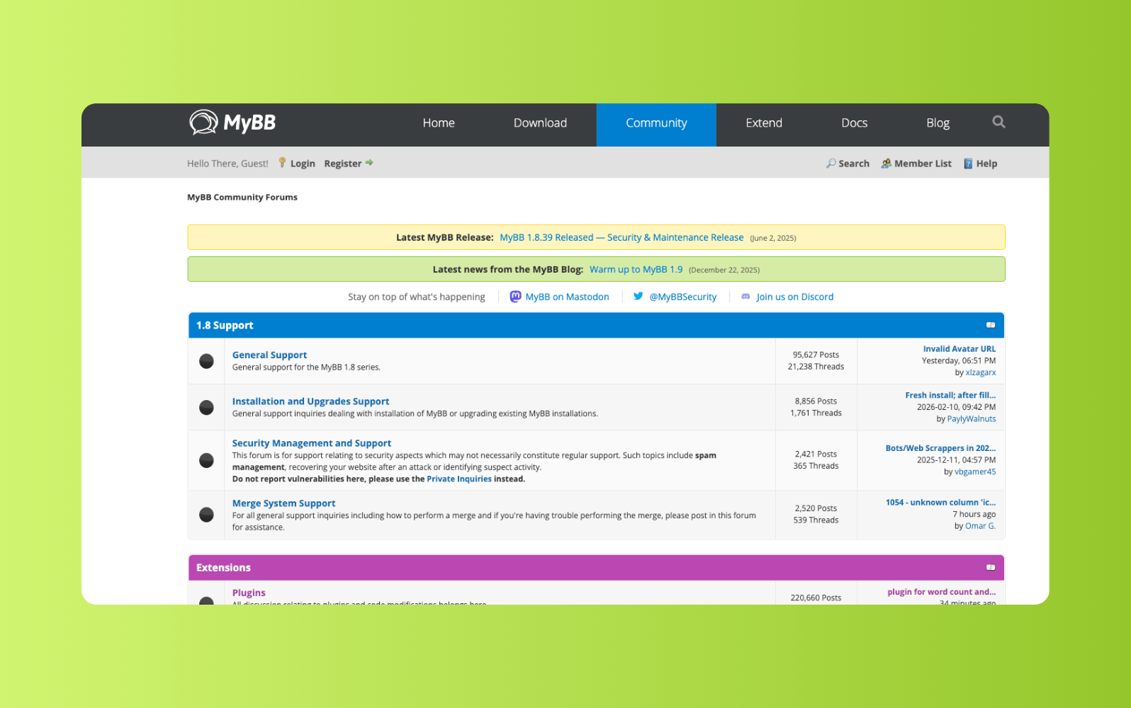 Screenshot of MyBB’s forum software.