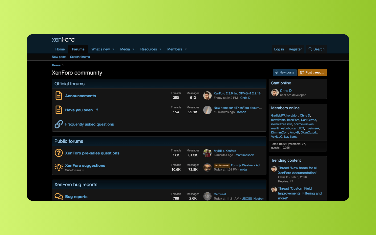 Screenshot of XenForo’s forum software.