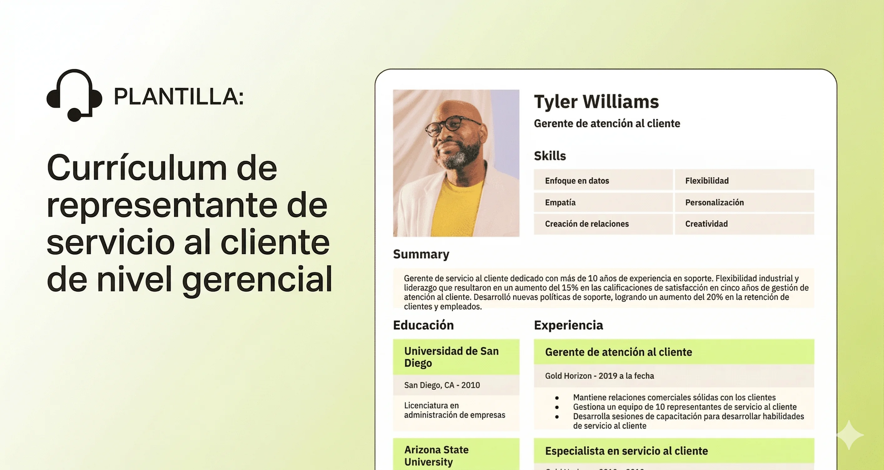 Un CV de servicio al cliente muestra la experiencia y flexibilidad del candidato.