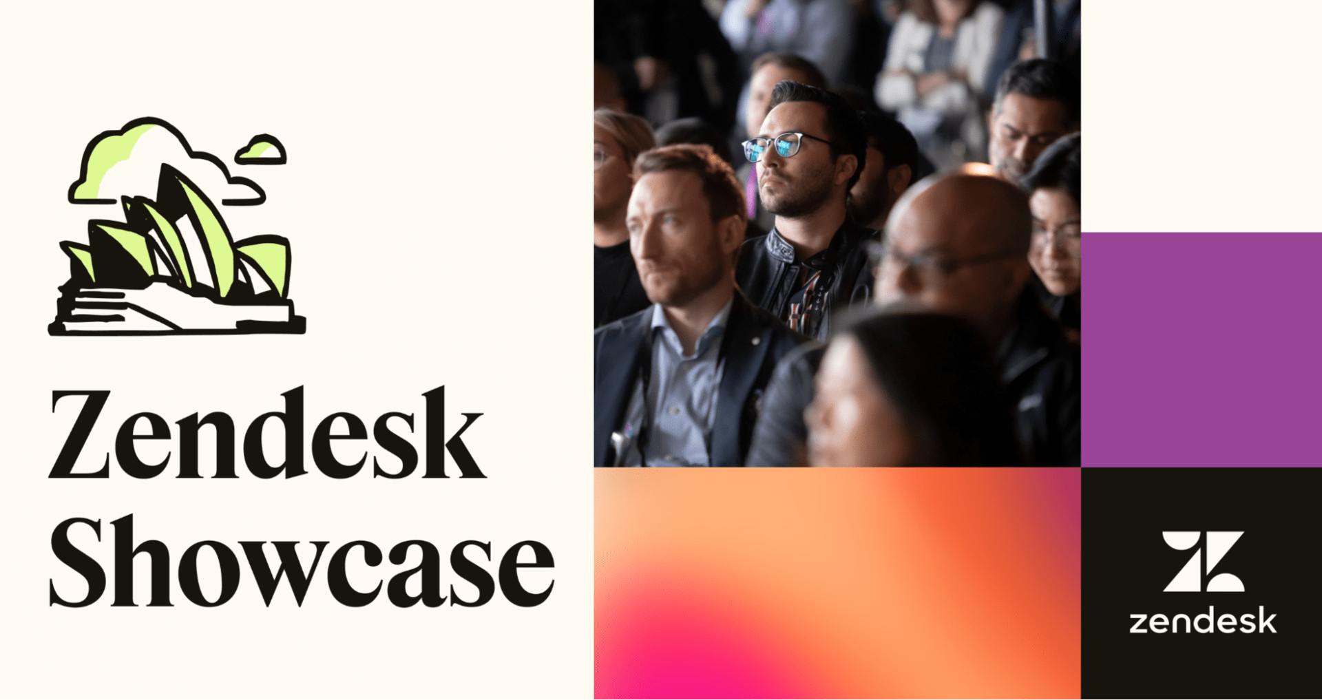 Graphic image with the heading, Zendesk showcase