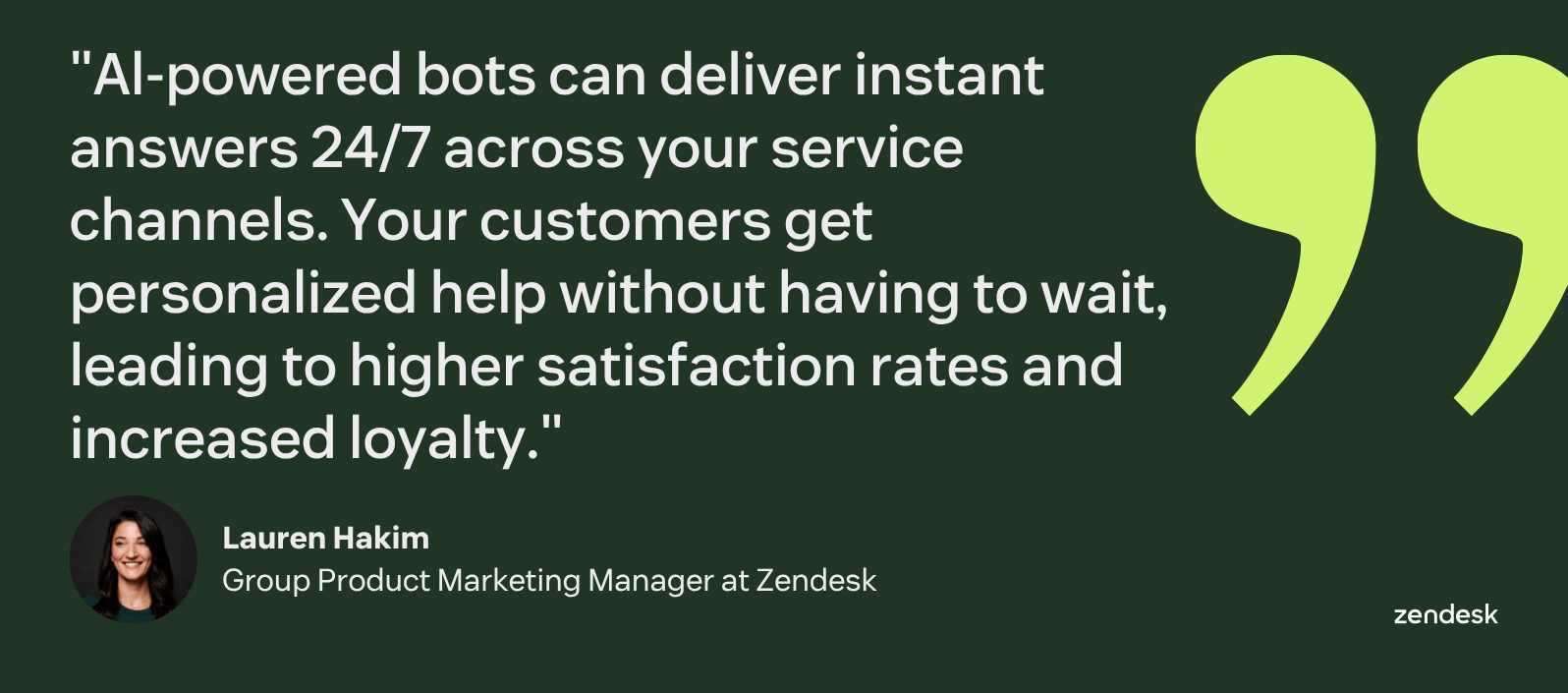 Quote about AI-powered bots delivering instant answers 24/7 across customer service channels.