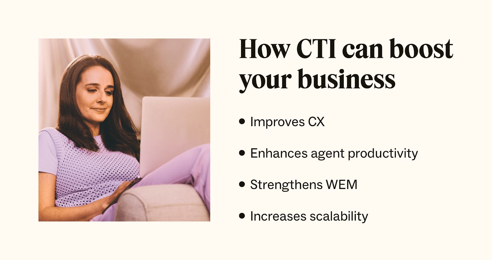 Bullet points show how CTI can improve a business.