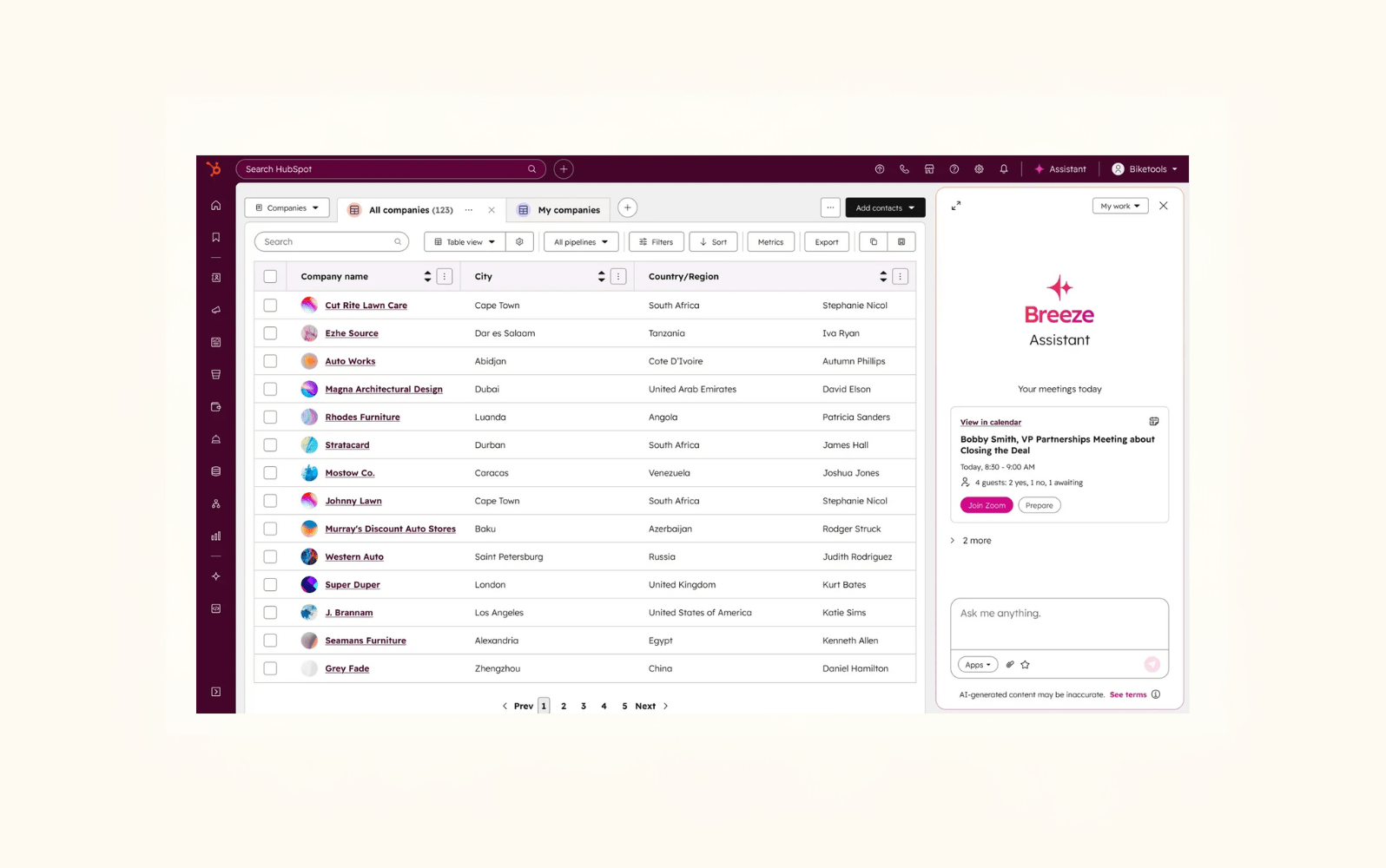 Screenshot of HubSpot Breeze in action.