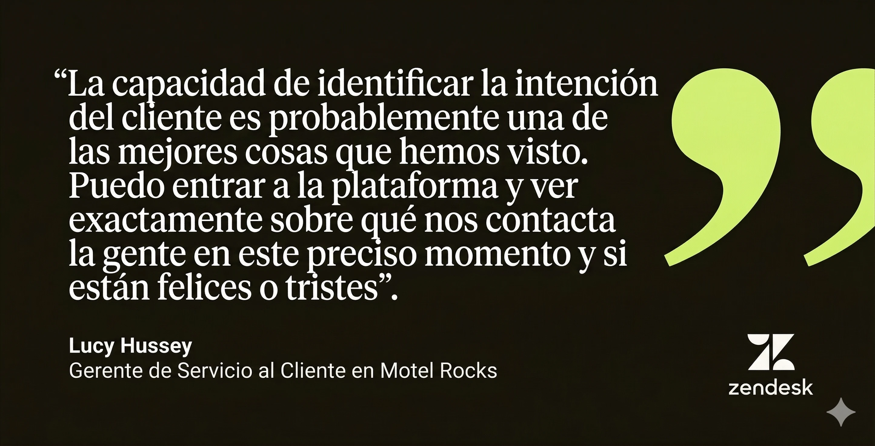 Una cita de Lucy Hussey, gerente de servicio al cliente en Motel Rocks, explica los beneficios de usar IA para identificar la intención del cliente.