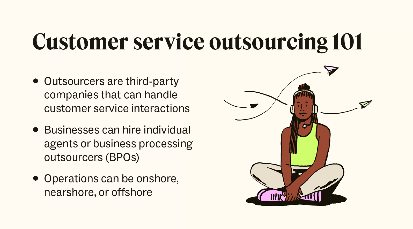 A bulleted list details the basics of customer service outsourcing.