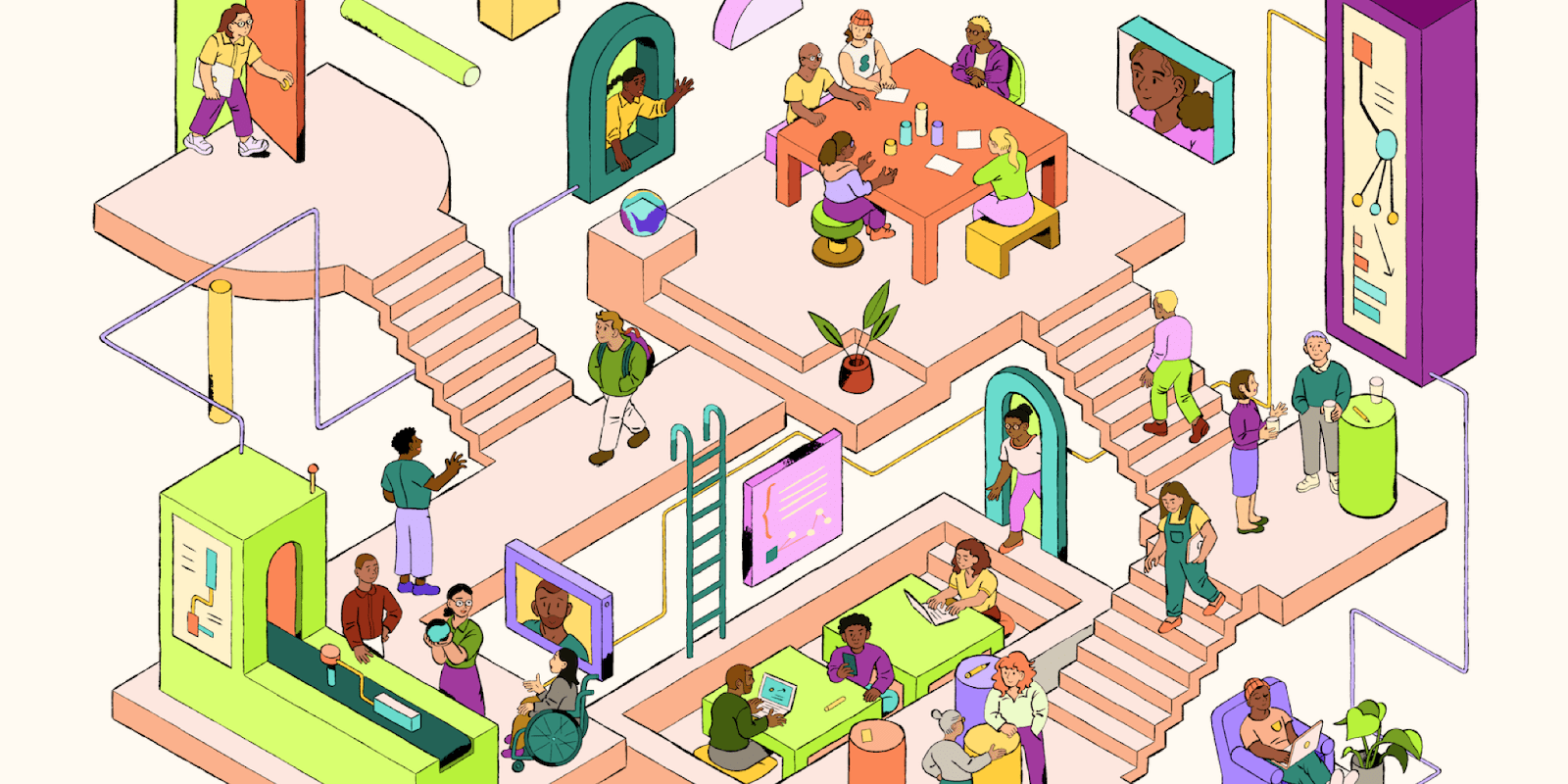 An illustration showcases a workplace that values employee recognition.