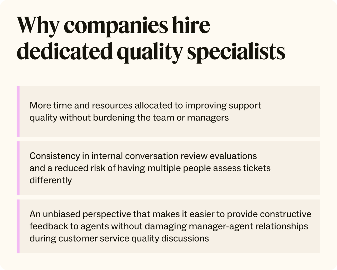 An infographic showing three reasons why companies hire QA specialists.