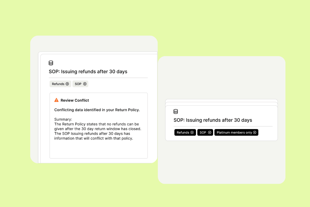 Screenshots of Crescendo’s knowledge base tools.