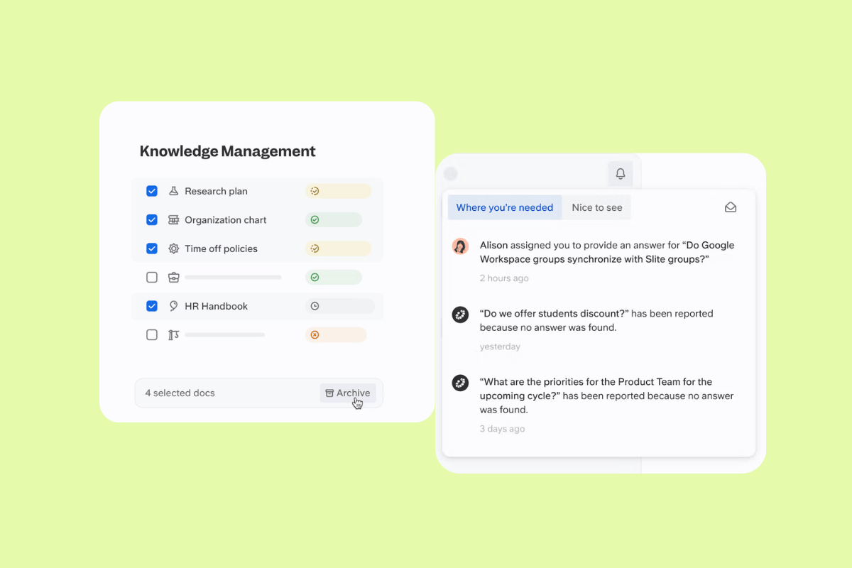 Screenshot of Slite’s knowledge management software.