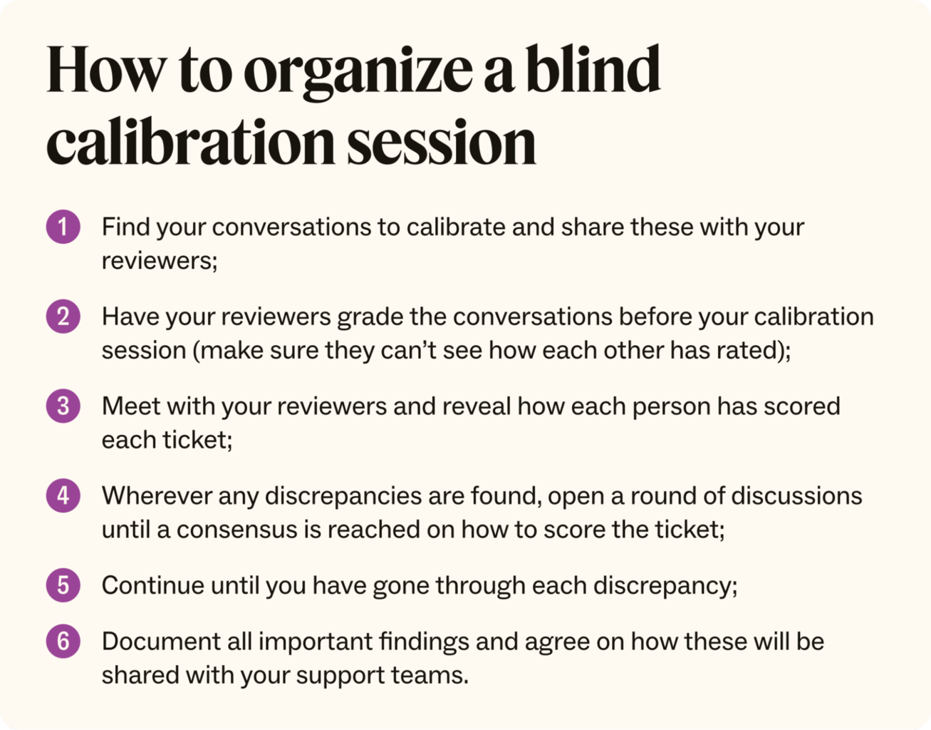 An infographic lists 6 steps to organizing a blind calibration session.