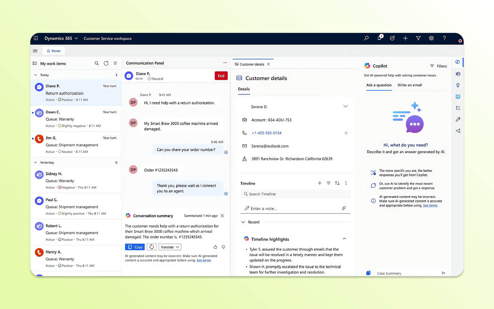 The AI agent from Microsoft Dynamics 365.