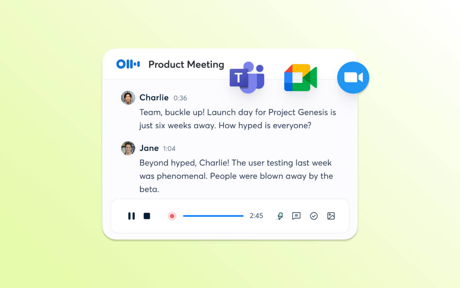 Die Oberfläche von Otter.ai zeigt eine Live-Meeting-Transkription und verdeutlicht, wie ein KI-Sprachassistent beim Erfassen von Notizen unterstützt.