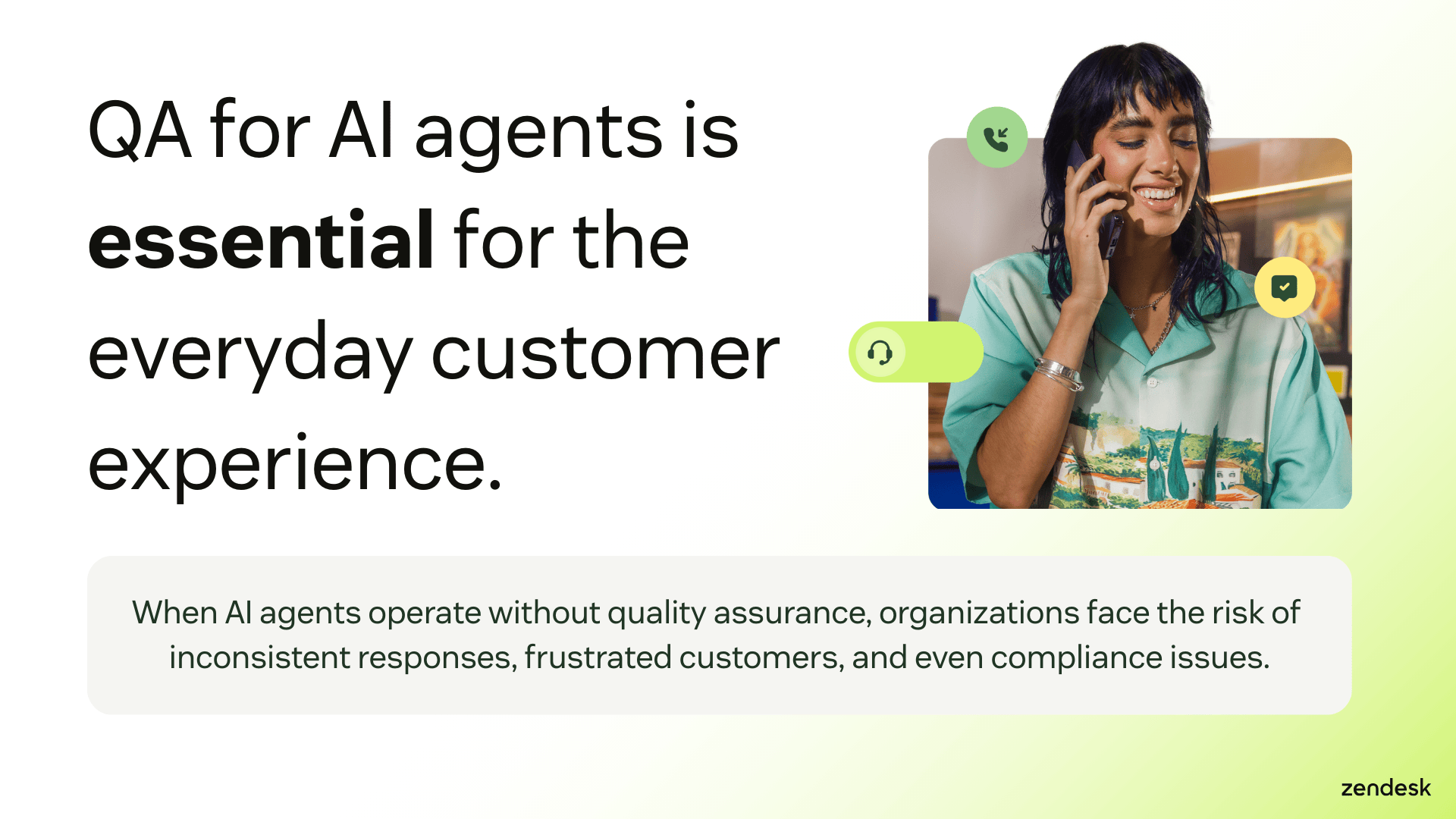 Text on a light background discussing the importance of QA for AI agents for customer experiences.