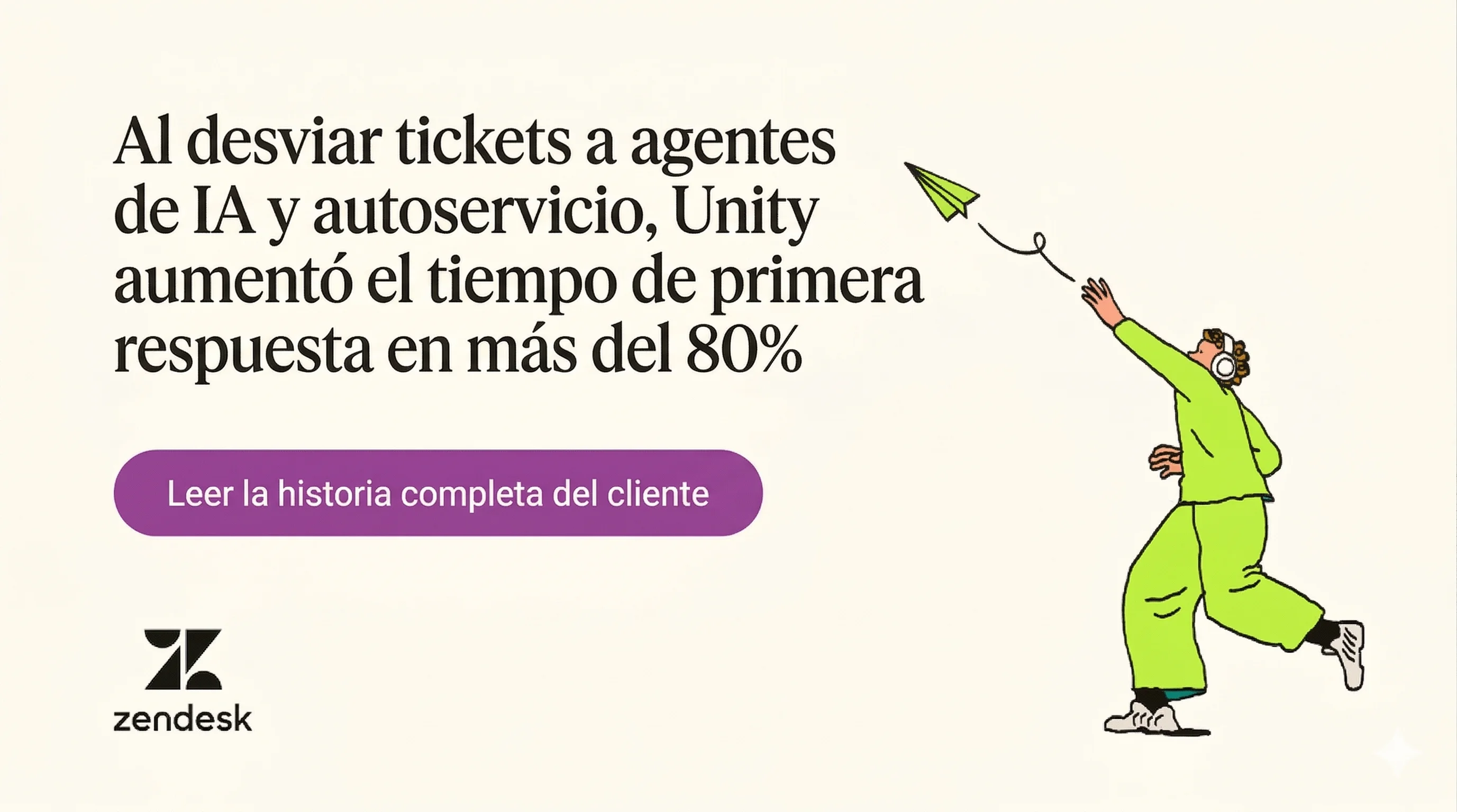 Una persona en verde neón usando audífonos mientras lanza un avión de papel sobre su cabeza.