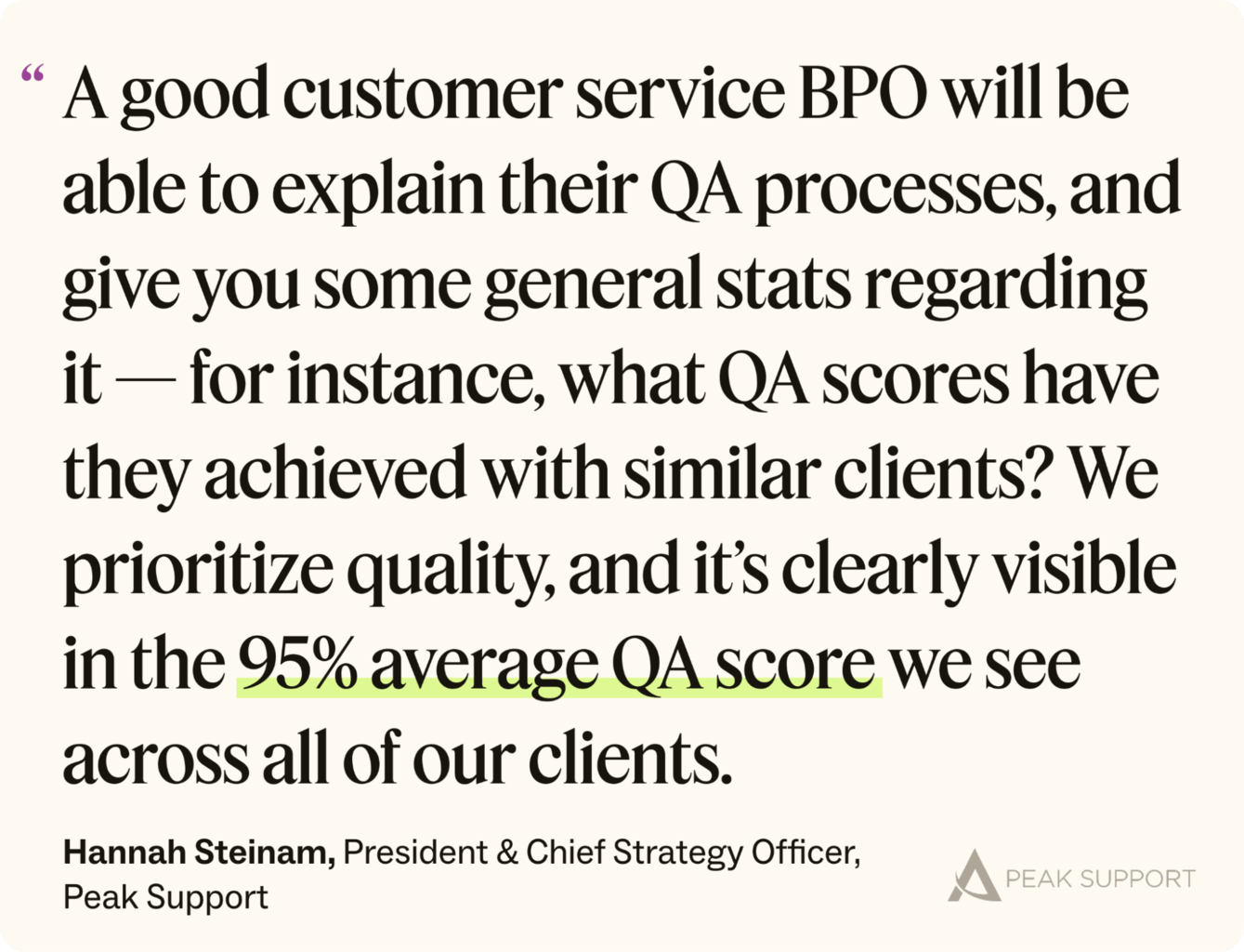 A quote from Hannah Steinam on what makes a good BPO partner.