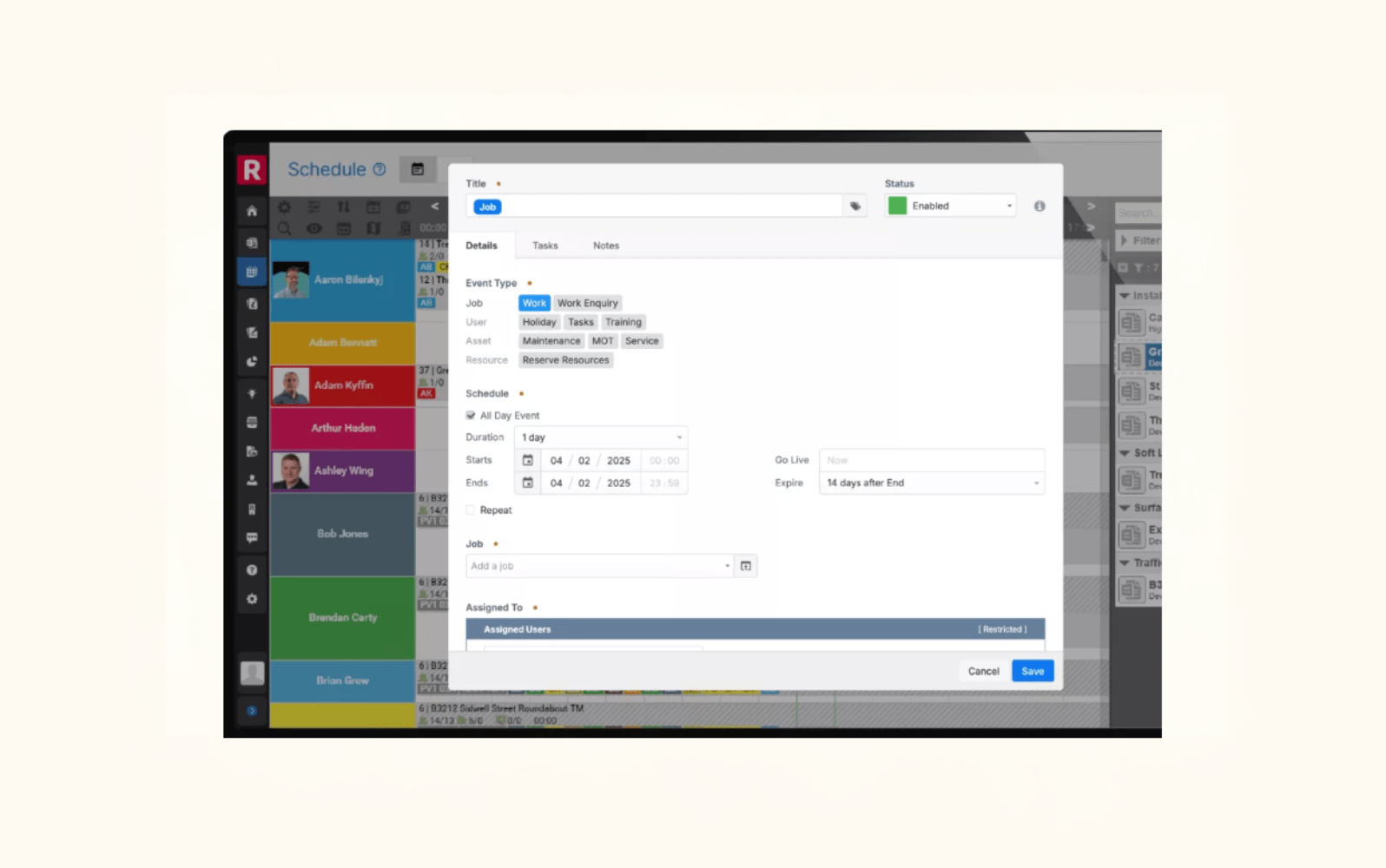 TA screenshot of Re-flow’s scheduling software.