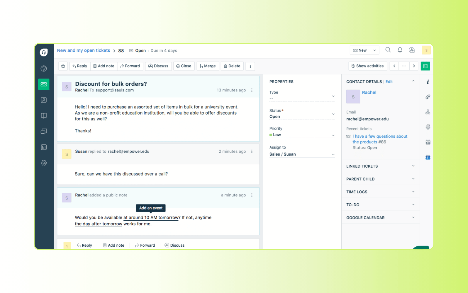 Screenshot of the Freshdesk resolution-focused AI customer service software.