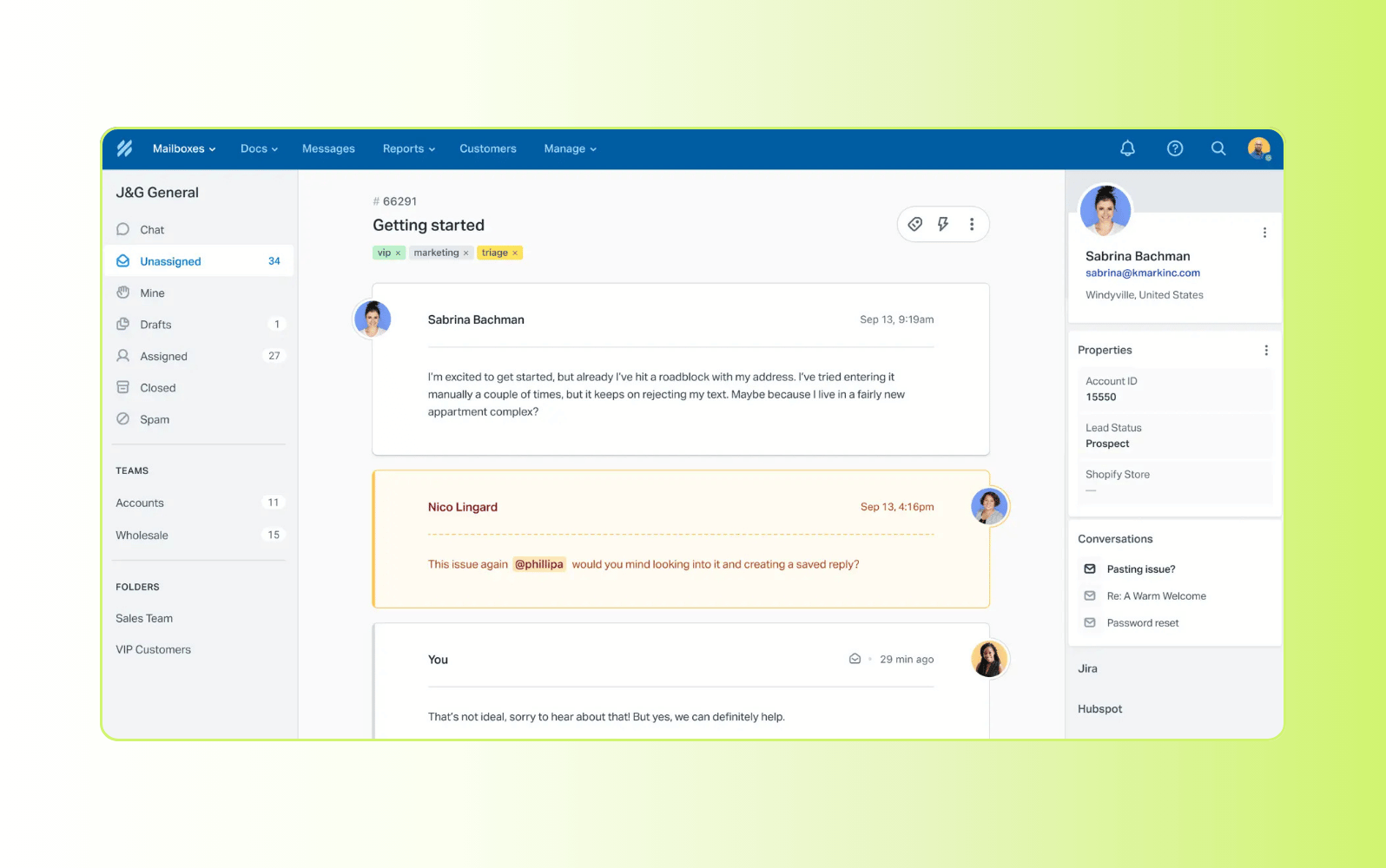 Screenshot of the Help Scout resolution-focused AI customer service software.