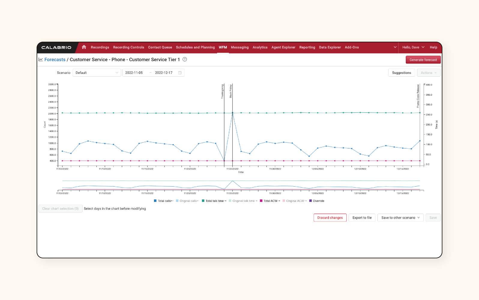 A screenshot of Calabrio, a workforce optimization software.