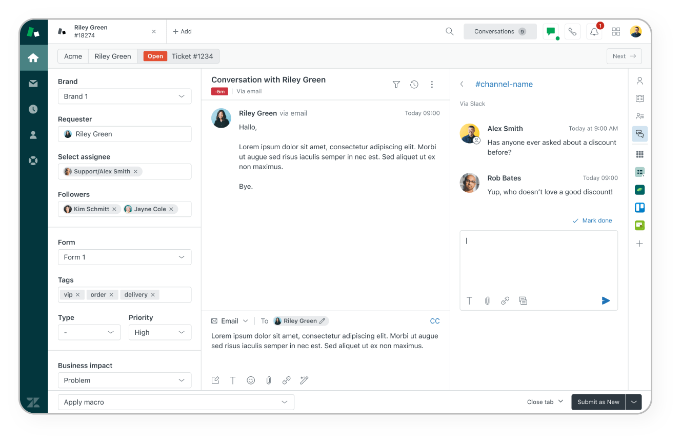 A screenshot displays the Zendesk Agent Workspace.