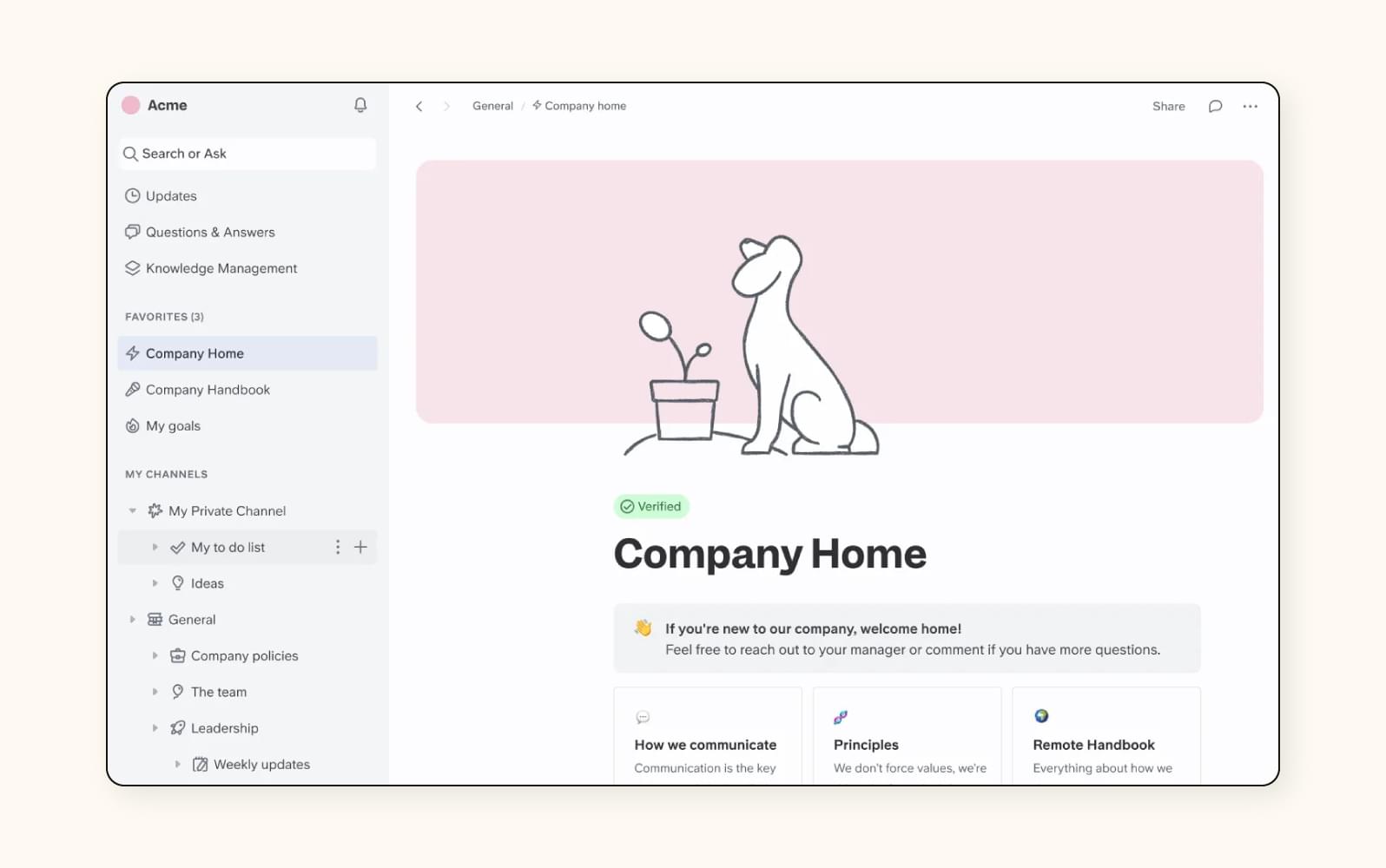 Ein Screenshot der KI-Wissensdatenbank von Slite.