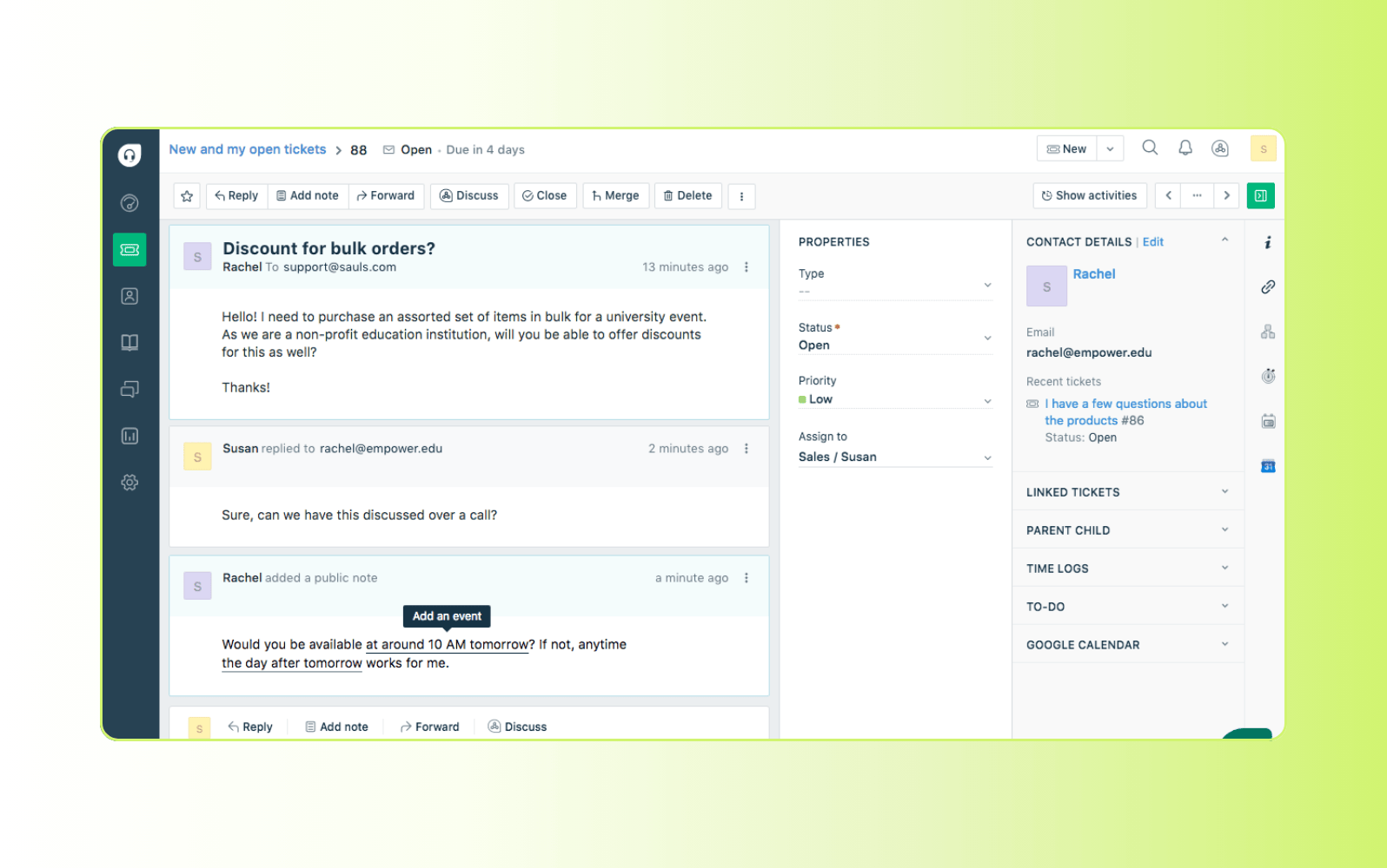 Screenshot of Freshdesk small business help desk software.