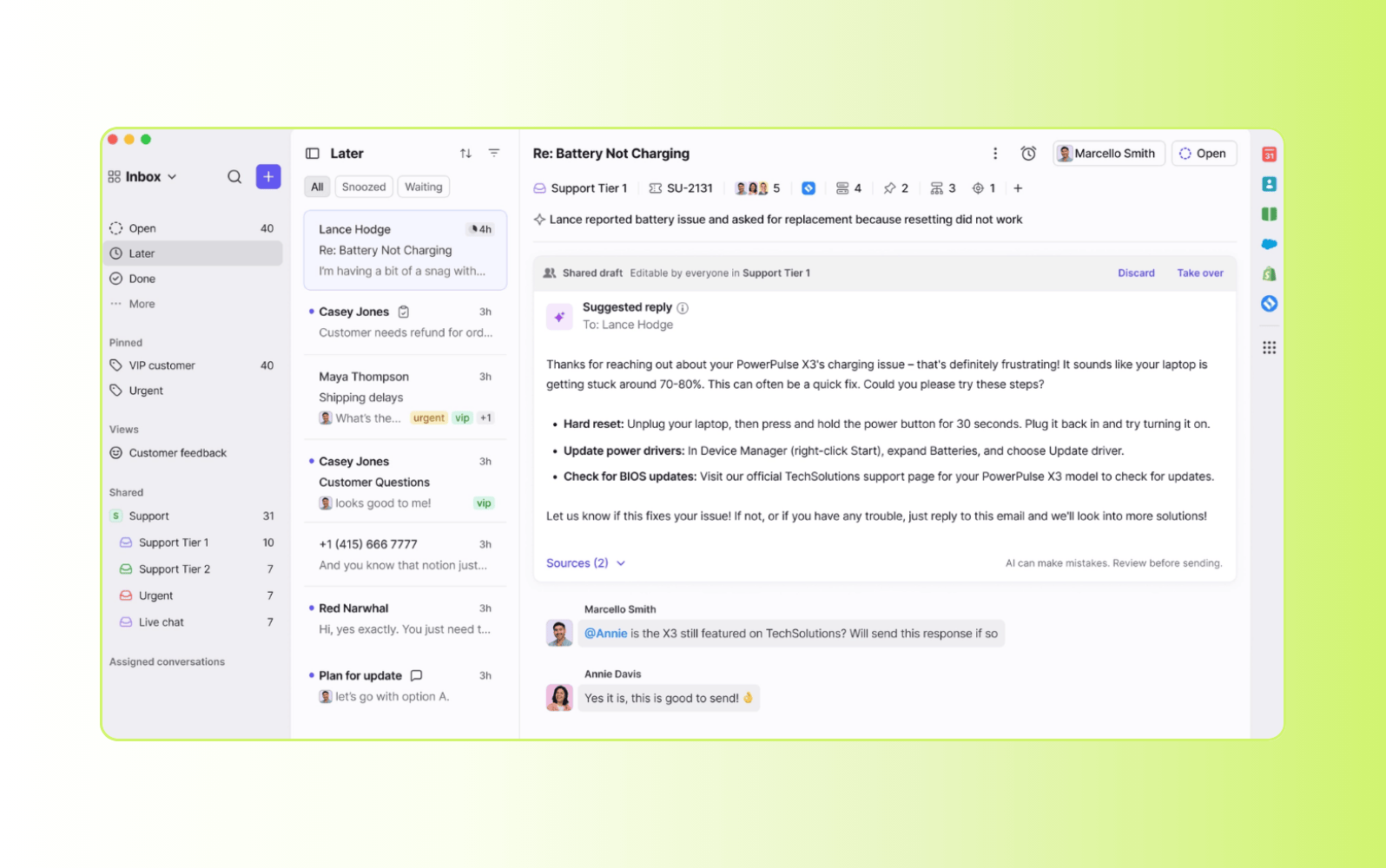 Screenshot of Front small business help desk software.