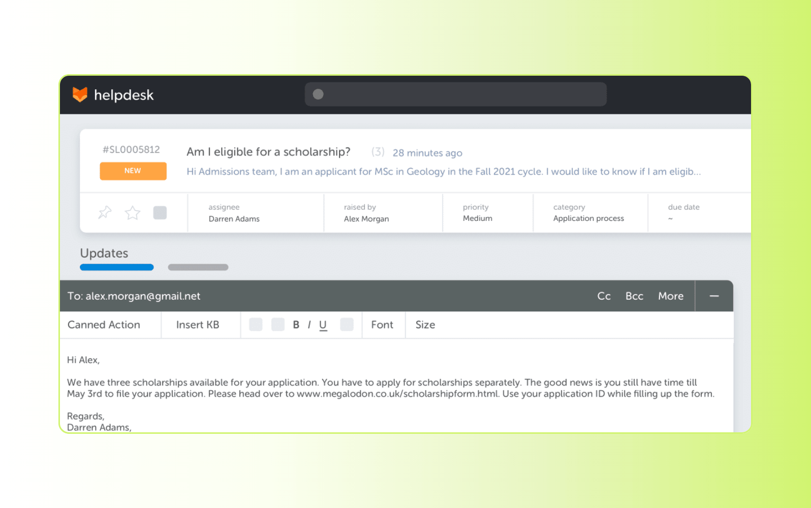 Screenshot of HappyFox small business help desk software.