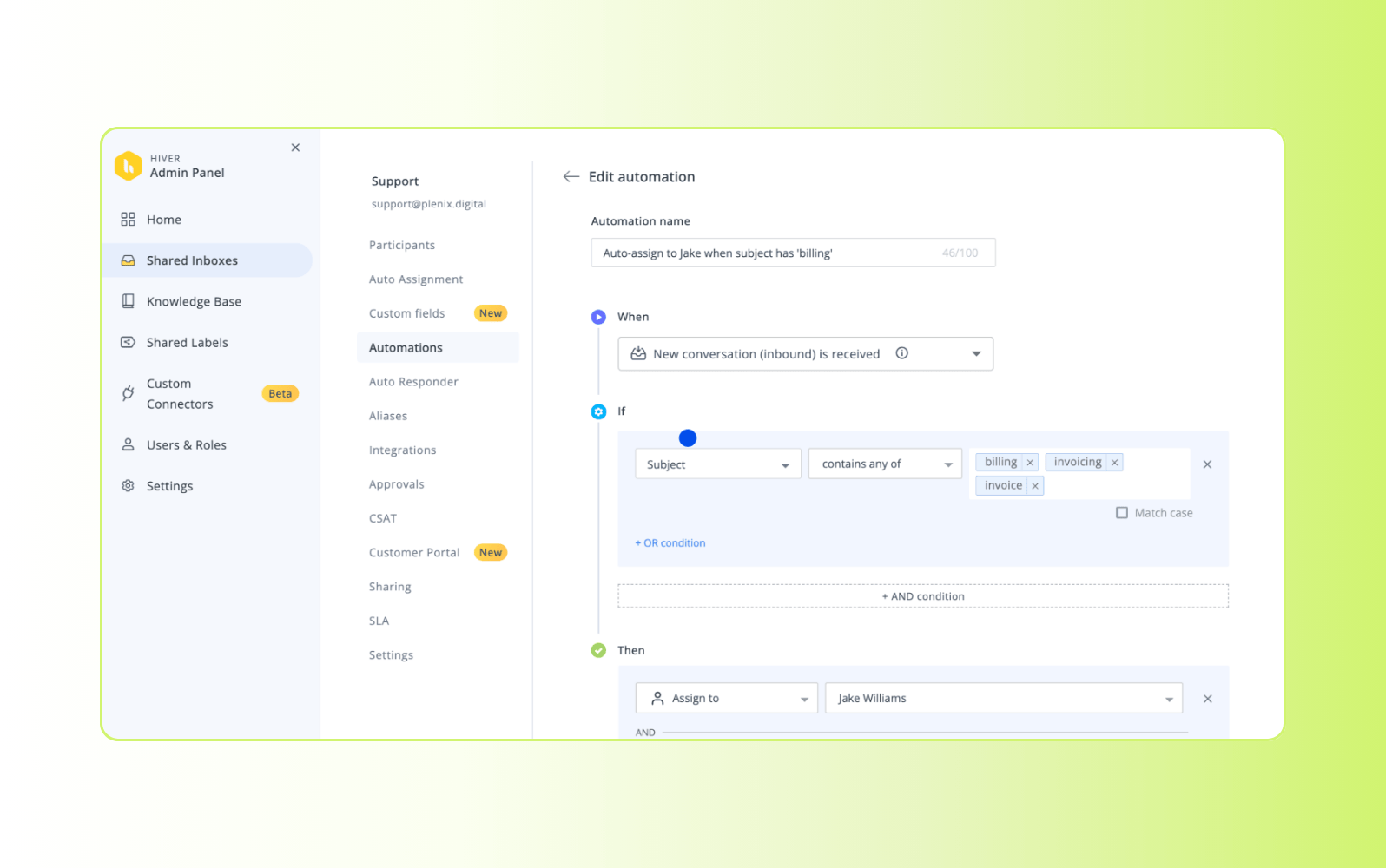 Screenshot of Hiver small business help desk software.