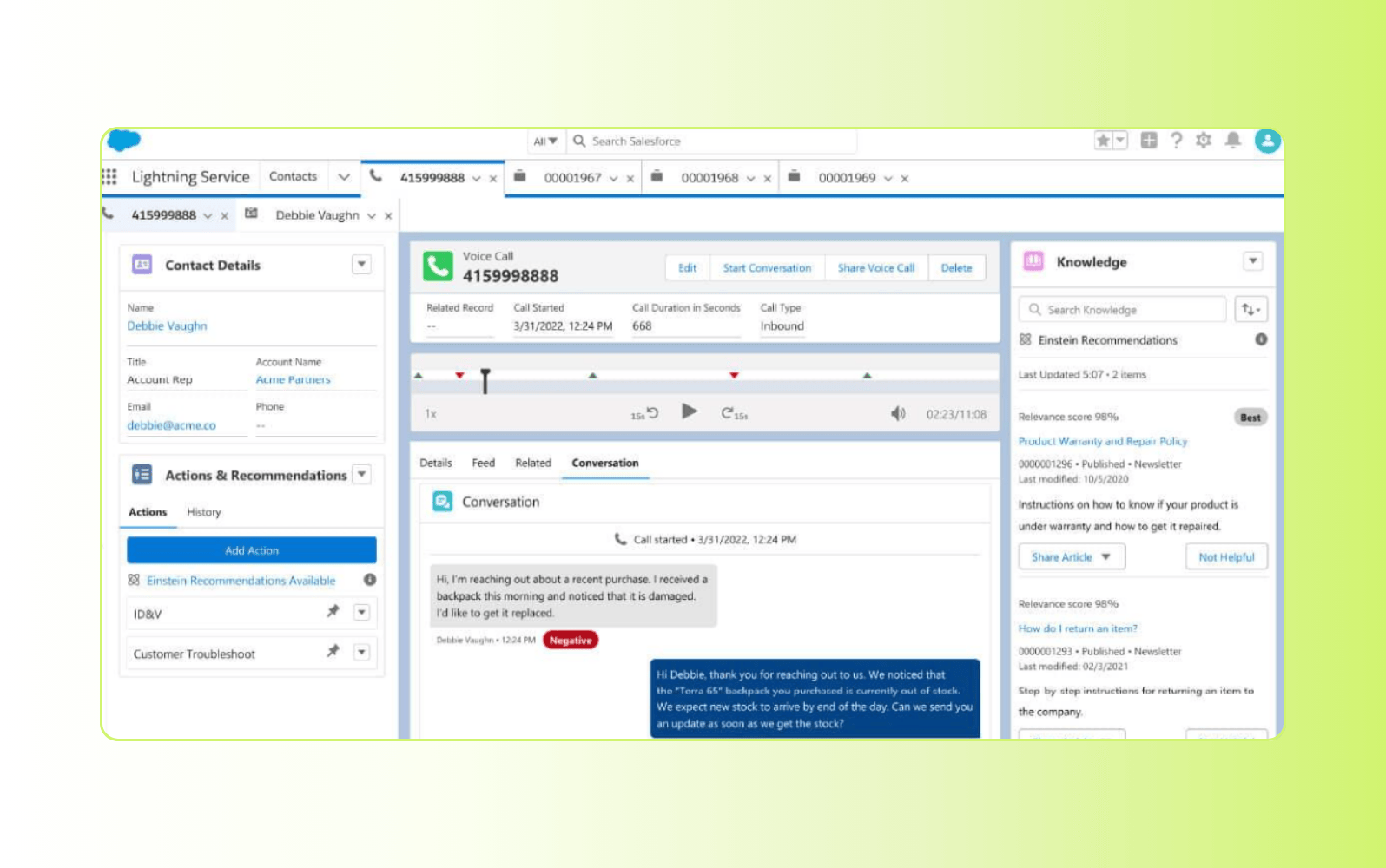 Screenshot of Salesforce small business help desk software.