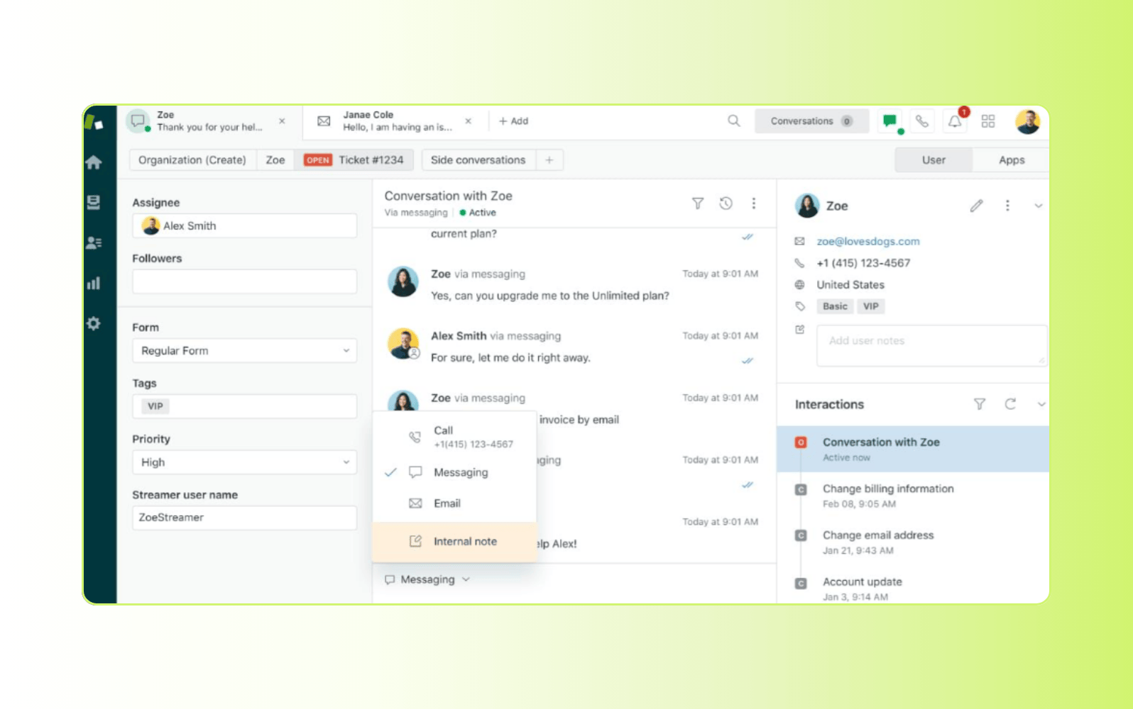 Screenshot of Zendesk small business help desk software.