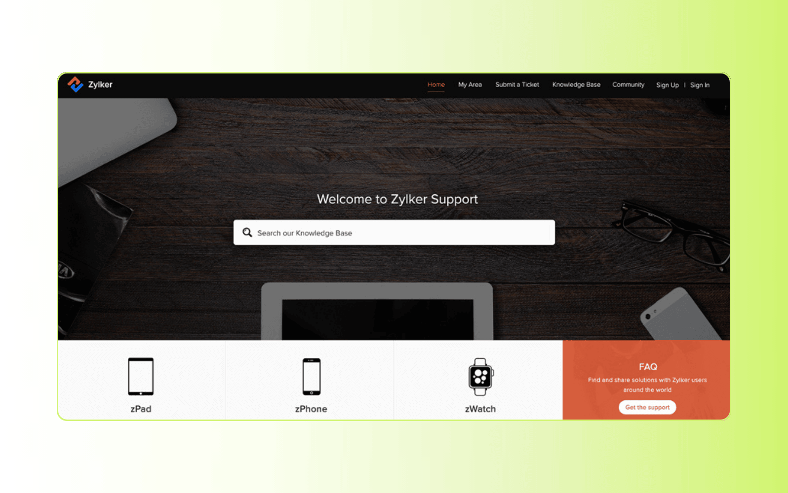 Screenshot of Zoho small business help desk software.