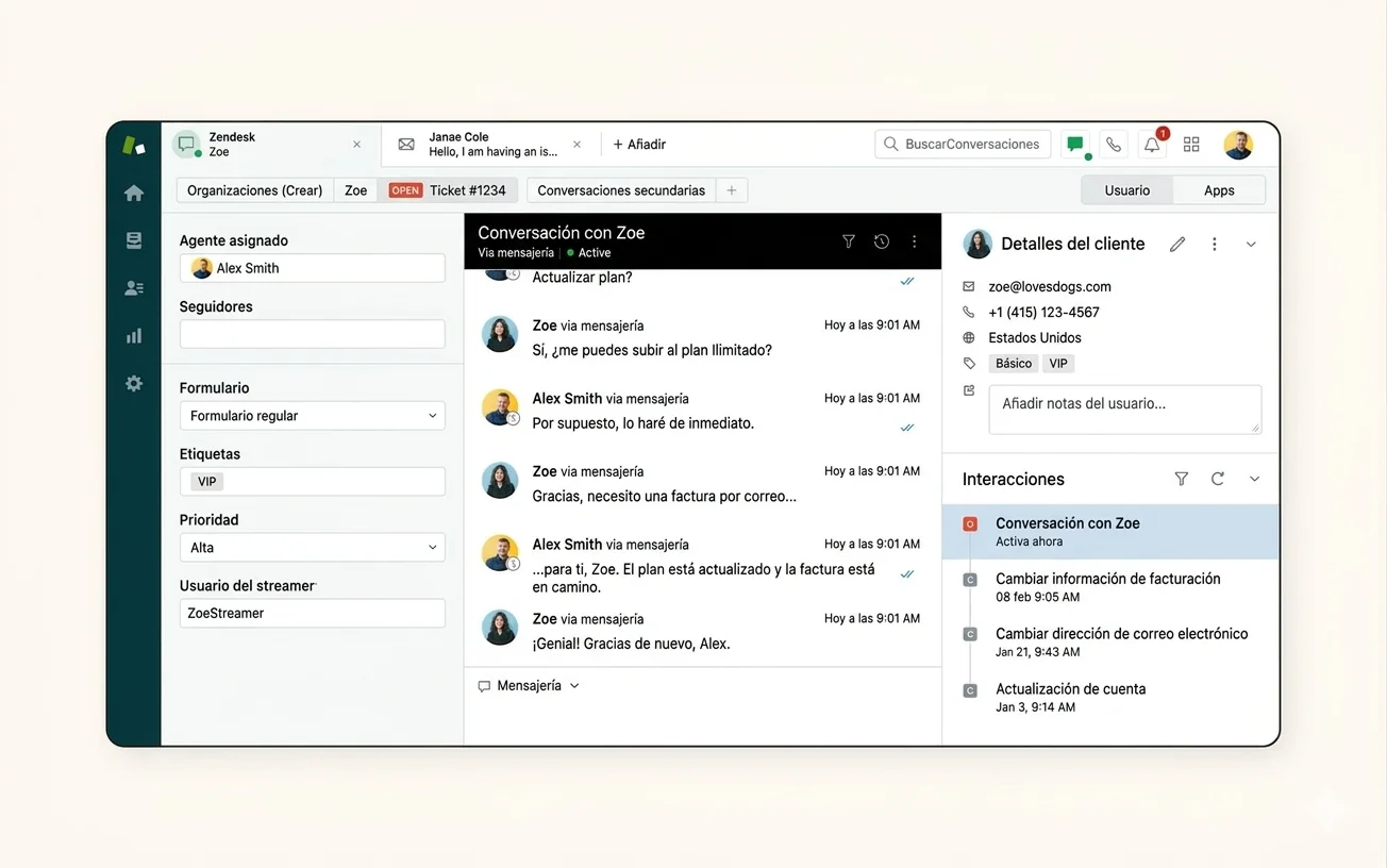 A customer conversation in Zendesk, a customer service software.