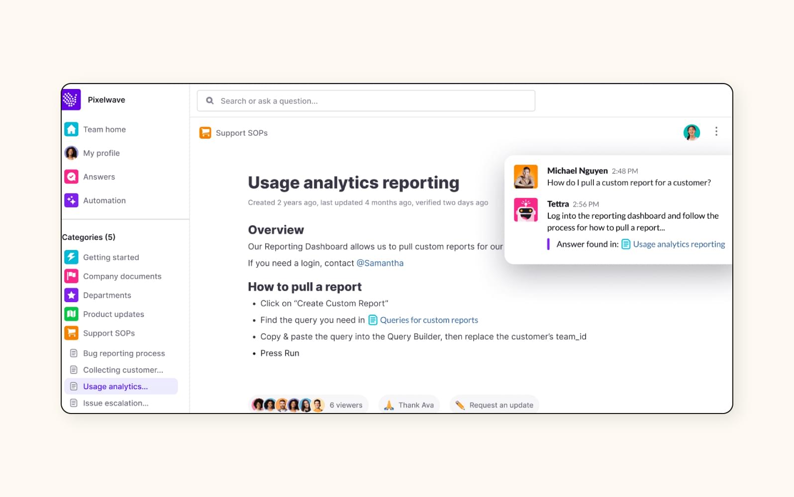 Ein Screenshot von Tettra in Aktion.
