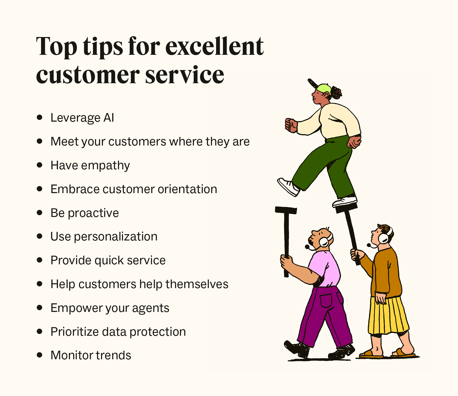 A bulleted list details top tips for excellent customer service.