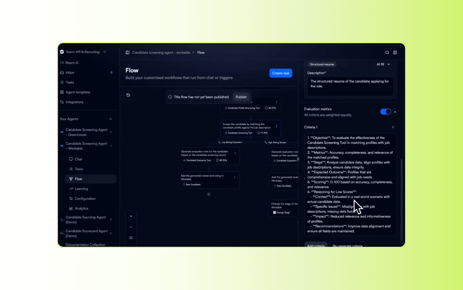 Tableau de bord de l’IA agentique Beam AI pour les petites entreprises.