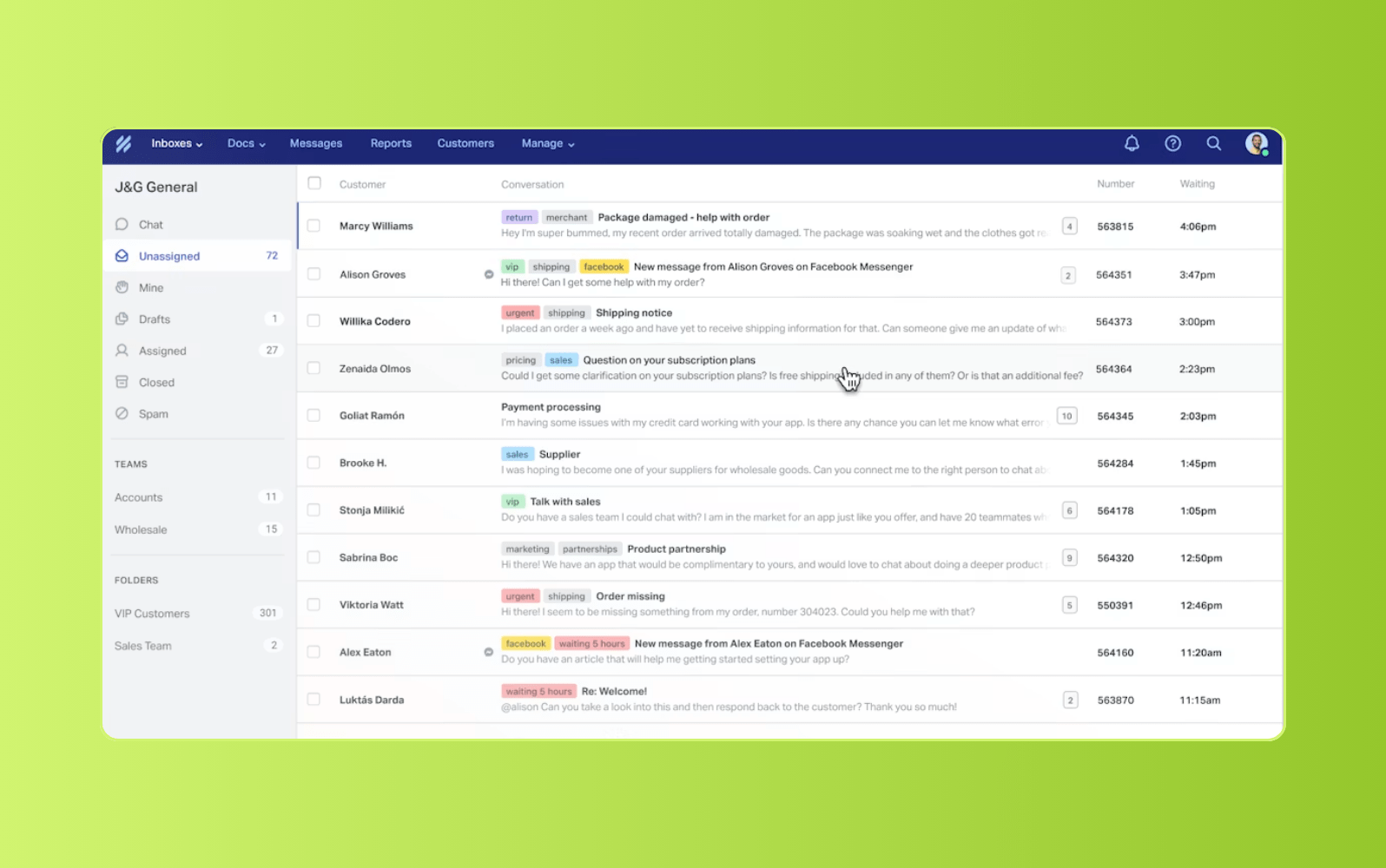 Help Scout internal ticketing system interface showing employee support requests and agent workspace.