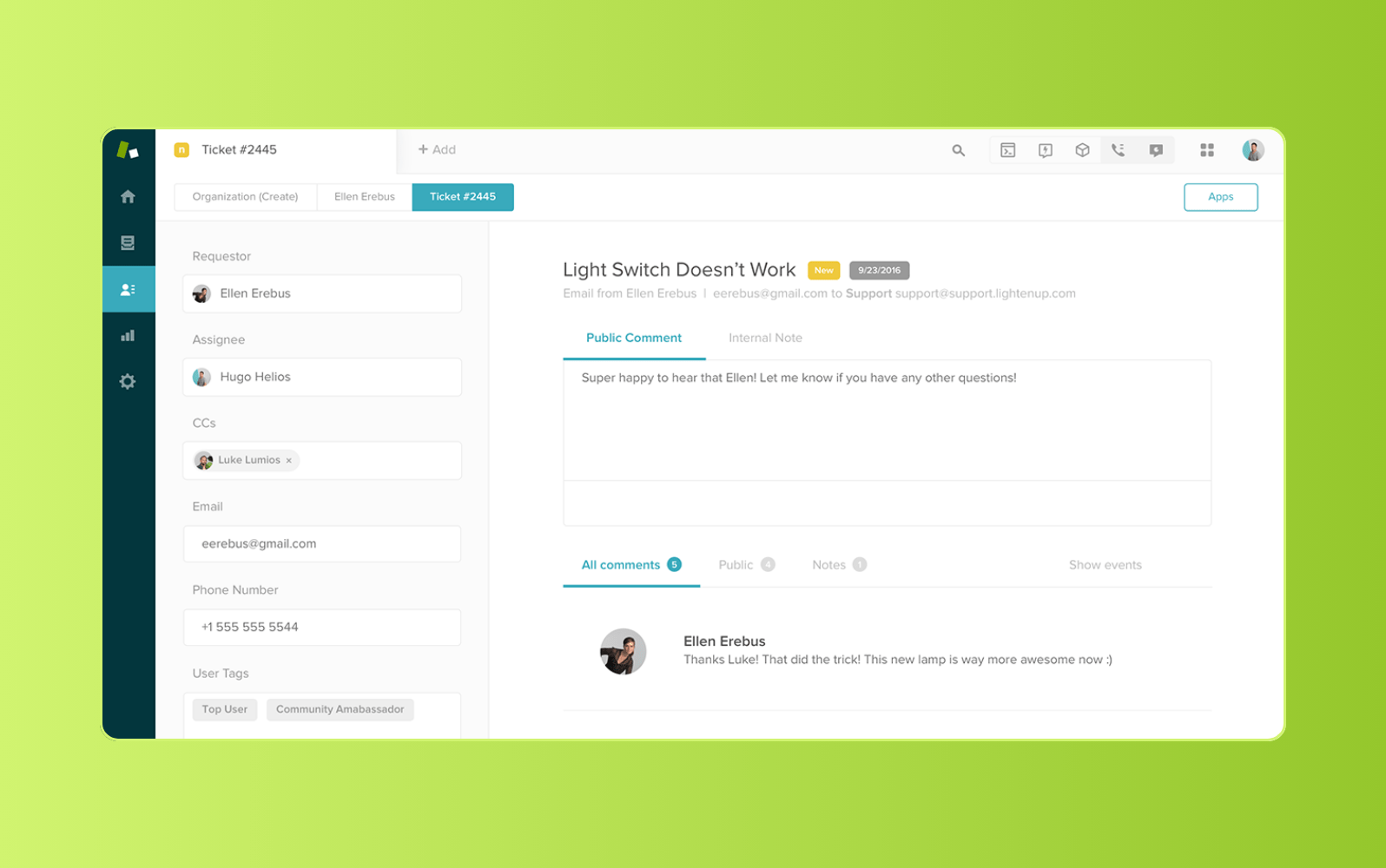 Zendesk internal ticketing system interface showing employee support requests and agent workspace.