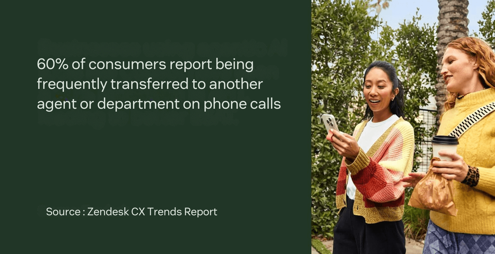 According to Zendesk, 60 percent of customers report being frequently transferred to another department or agent during customer service calls.