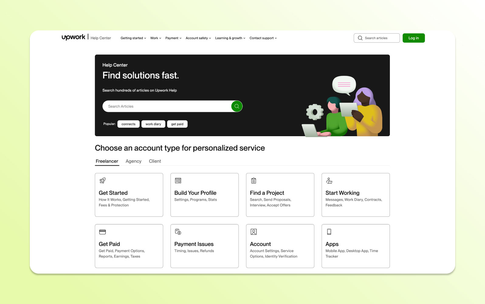 The Upwork page devoted to frequently asked questions.