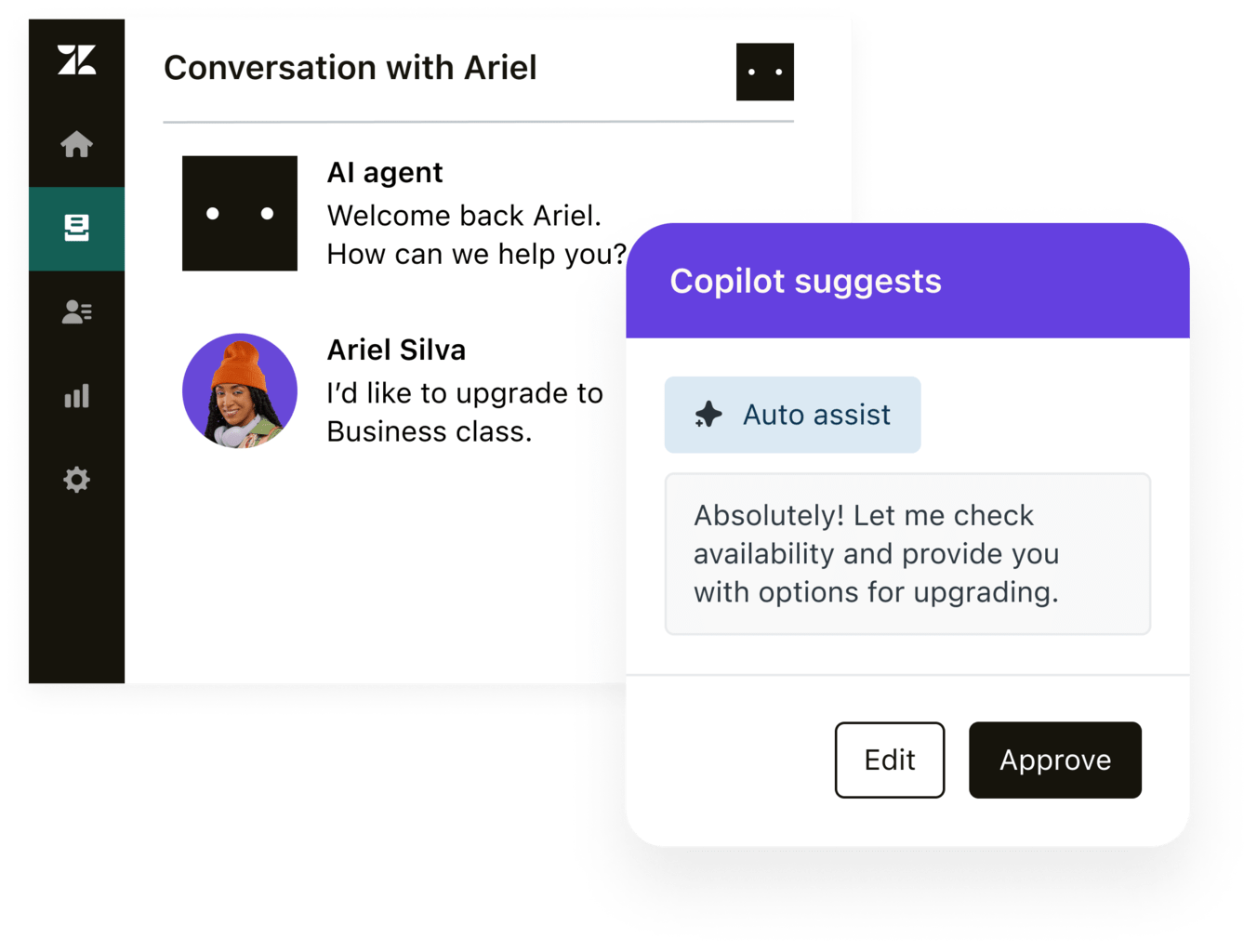 A Screenshot of an AI Copilot as an AI-driven assistant that enhances agent performance