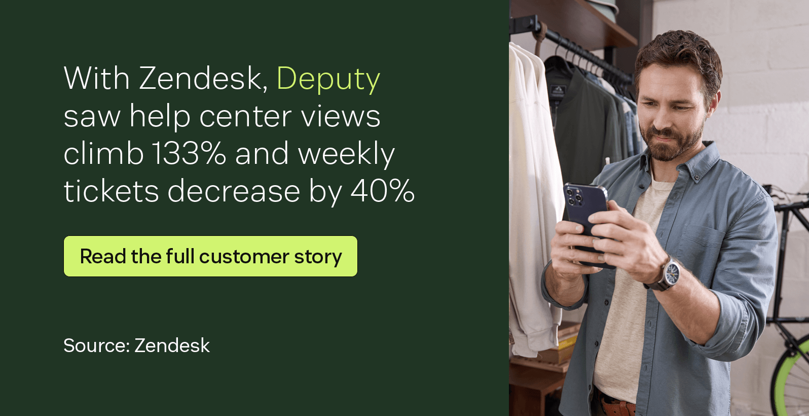 With Zendesk, Deputy saw help center views climb 133 percent and weekly tickets decrease by 40 percent.