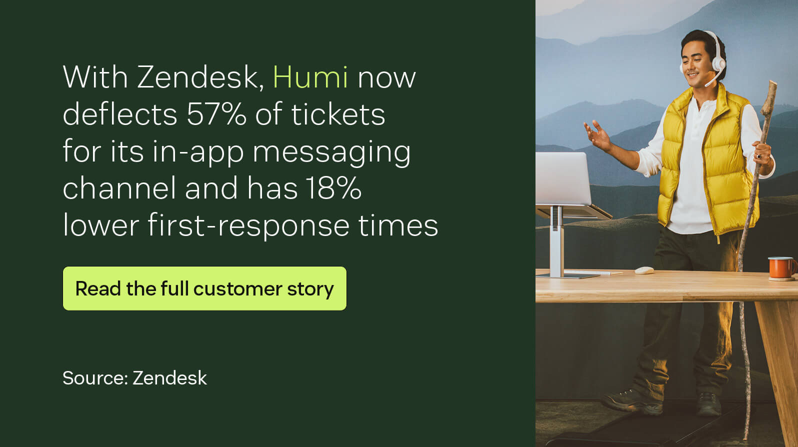 With Zendesk, Humi now deflects 57 percent of tickets for its in-app messaging channel and has 18 percent lower first-response times.