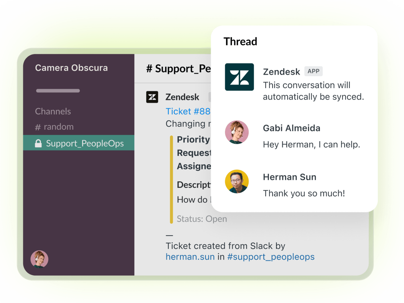 A screenshot of Slack integrating with Zendesk.