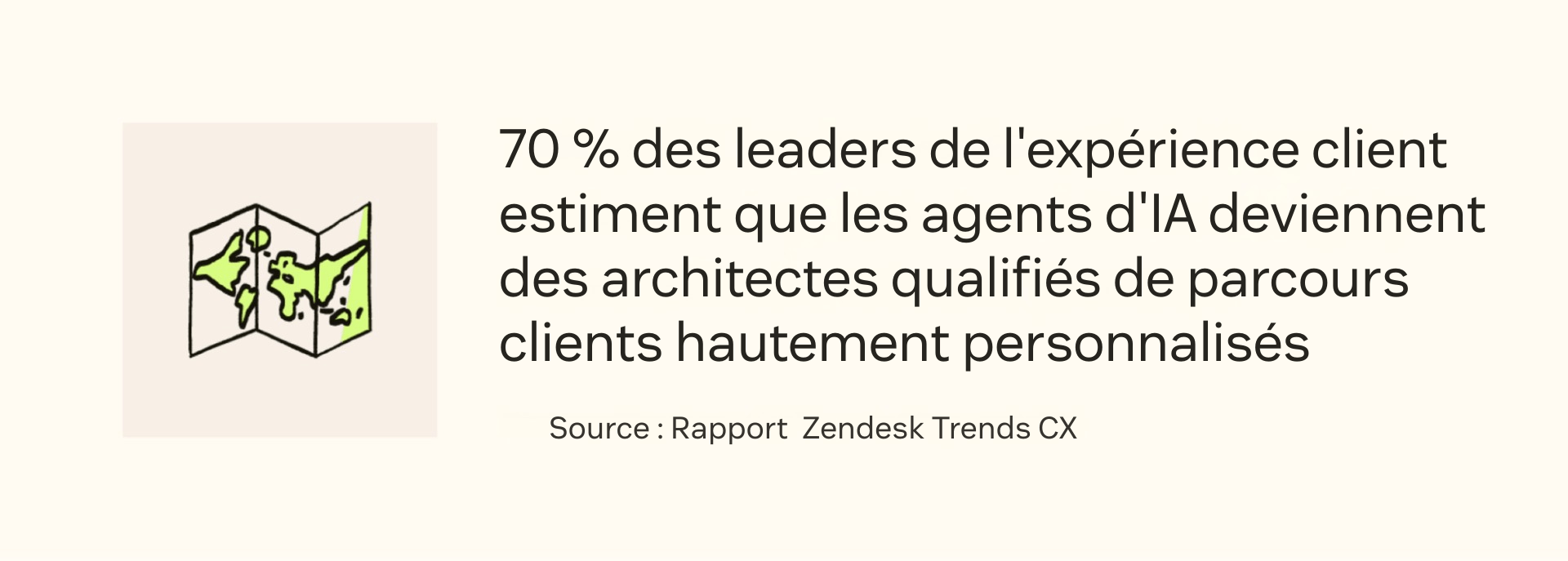 70 % des responsables CX estiment que les agents IA deviennent des architectes chevronnés de parcours clients personnalisés, selon Zendesk.