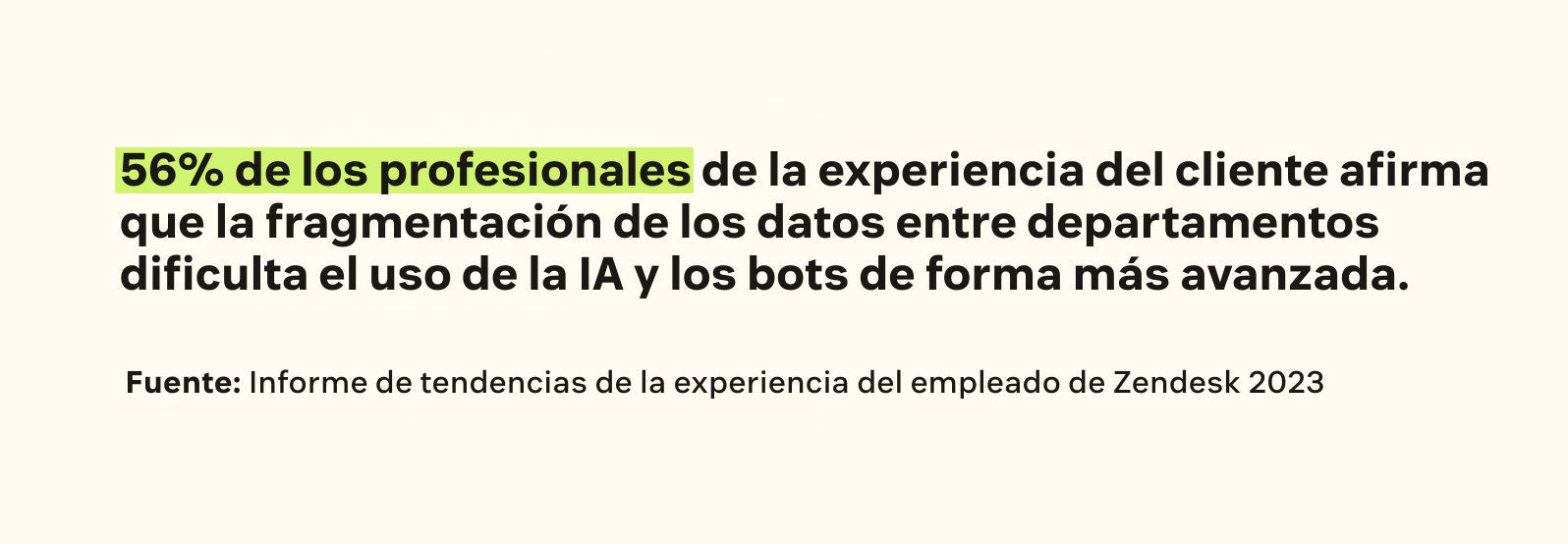 Gráfico que indica que el 56% de los profesionales de EX afirma que los datos aislados entre departamentos dificultan el uso de la IA y los bots de formas más avanzadas.